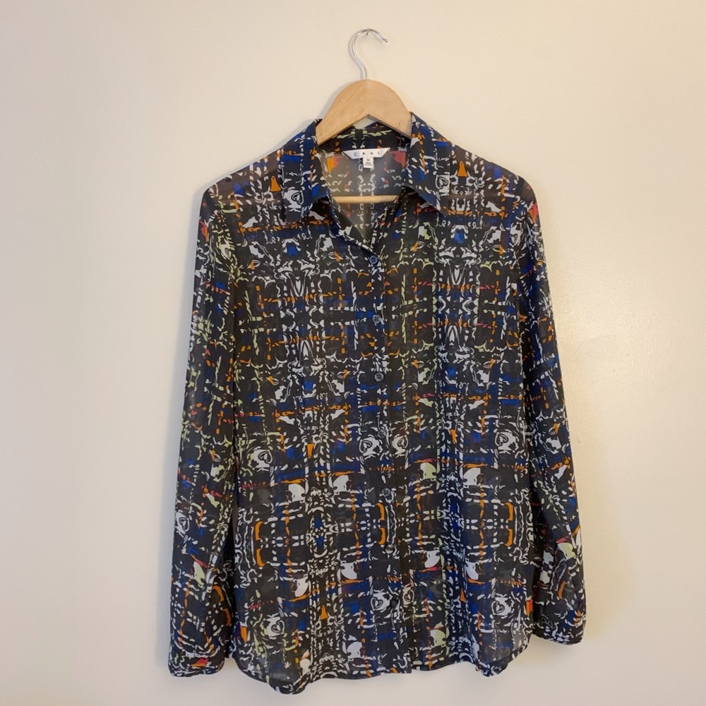 CAbi Geometric Artsy Button Down Shirt Size Medium